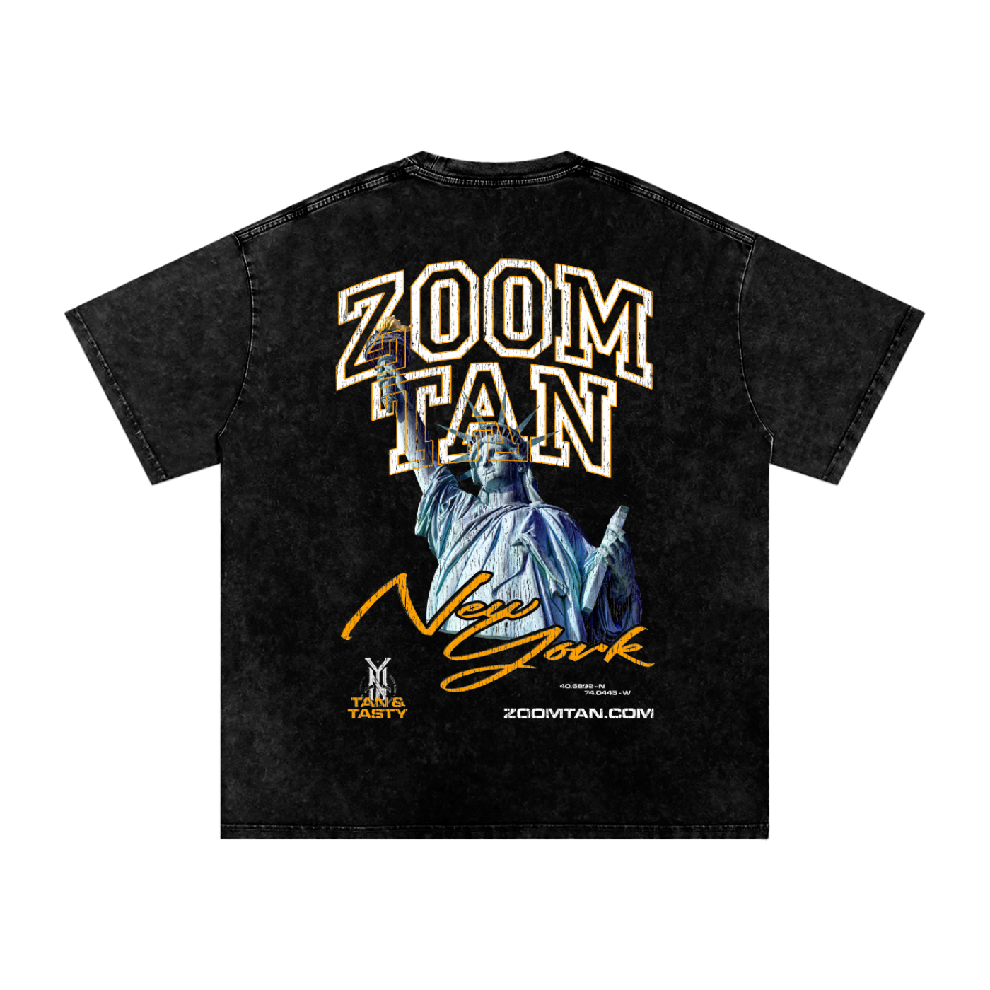 Zoom Tan New York Snow Washed Oversized Cotton T-Shirt
