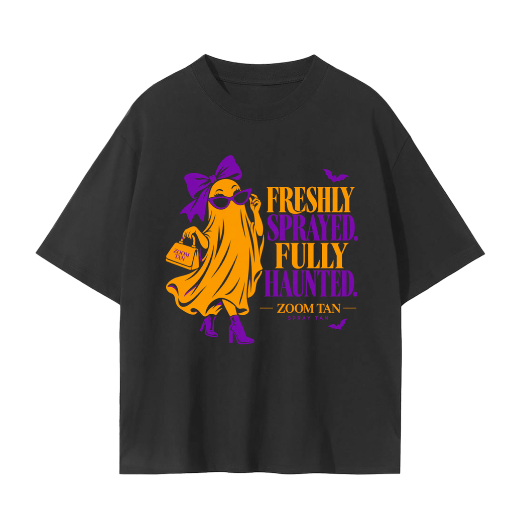 Freshly Sprayed. Fully Haunted. Halloween Graphic Tee – Black