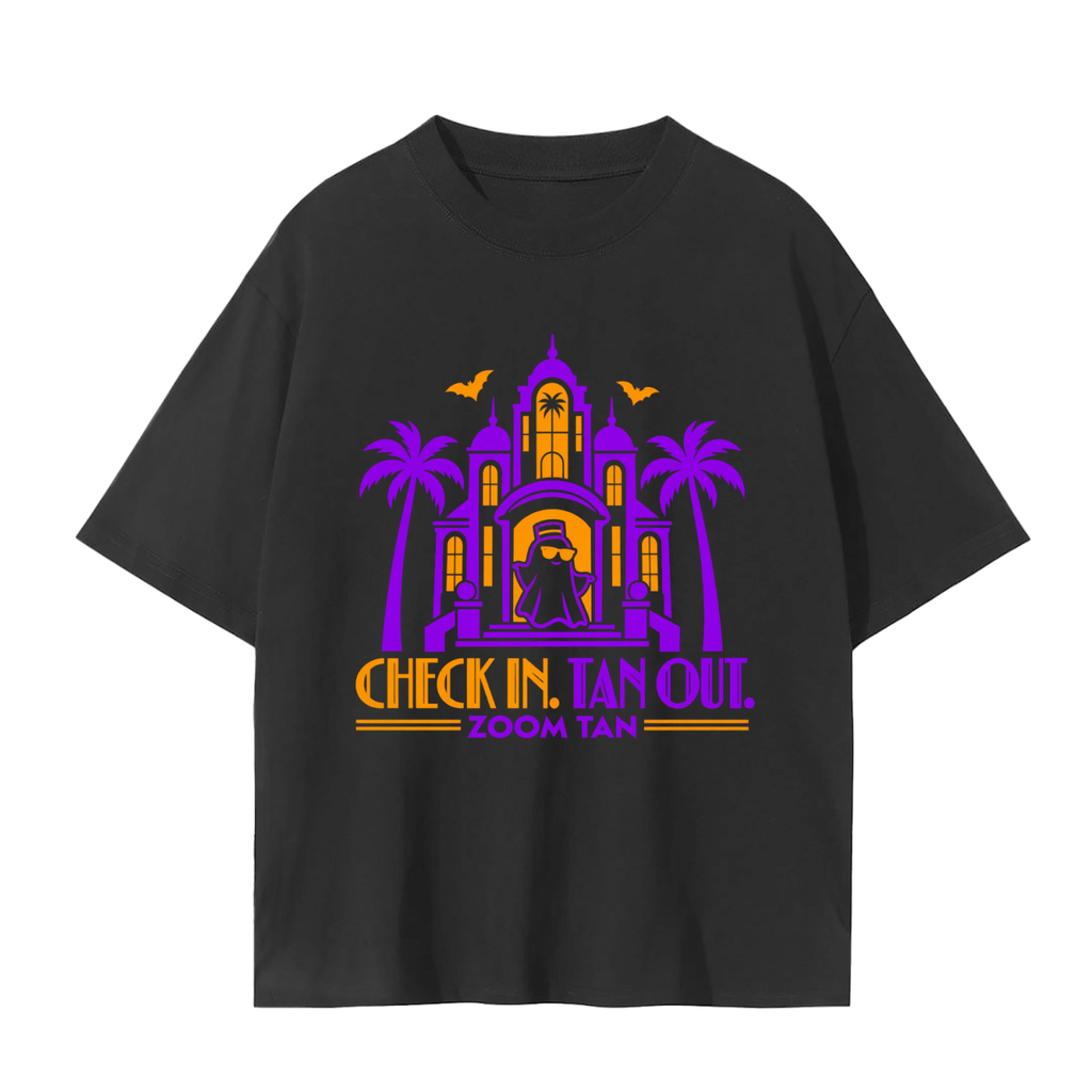 Check In. Tan Out. Halloween Graphic Tee – Black
