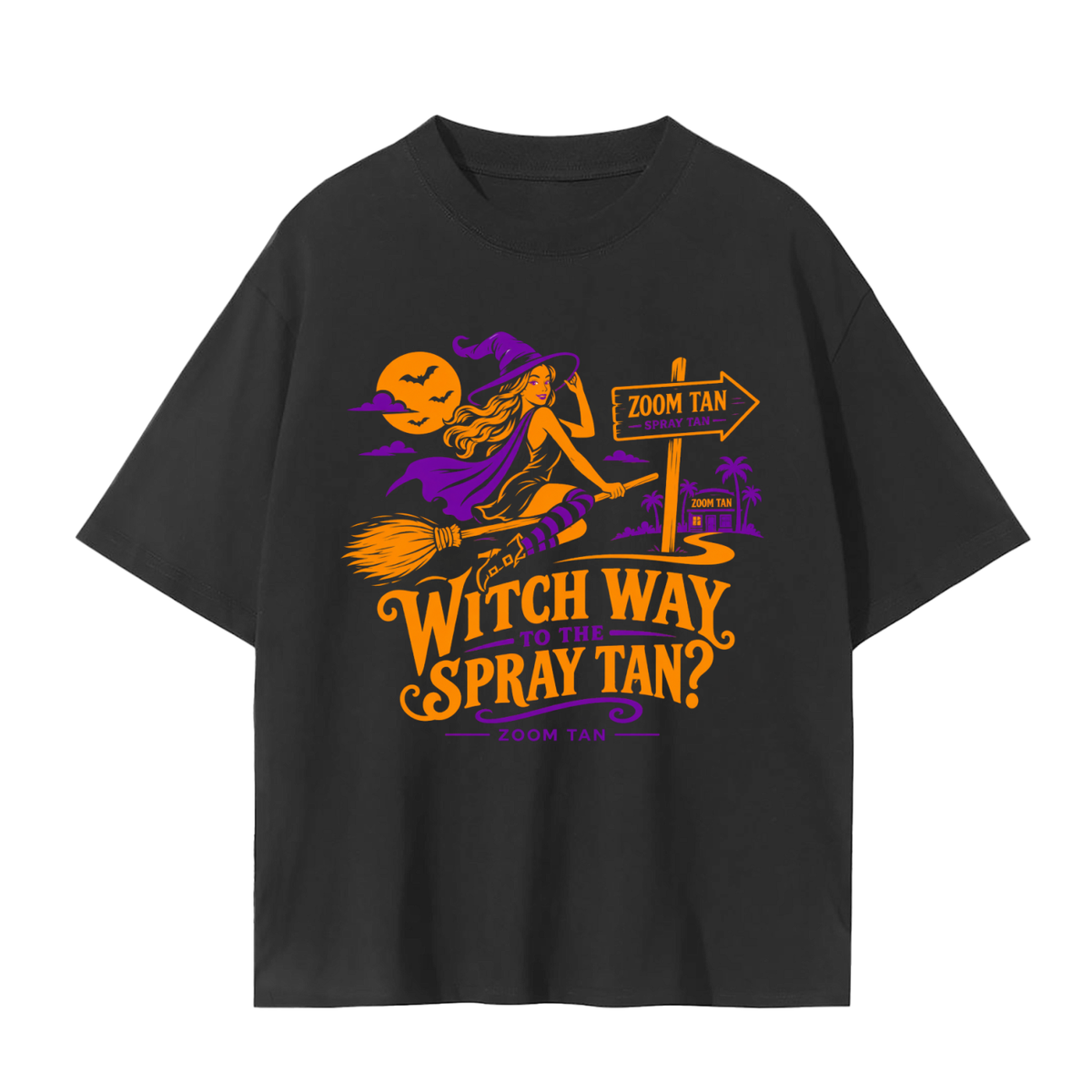 Witch Way Spray Tan? Halloween Graphic Tee – Black