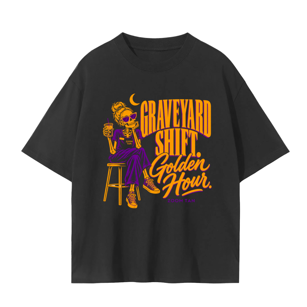 Graveyard Shift Golden Hour Halloween Graphic Tee – Black